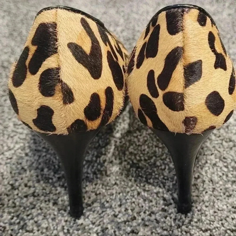 VTG Nine West NW7PRISILLA Leopard print stiletto pumps, real fur, size 6.5M - Picture 5 of 10